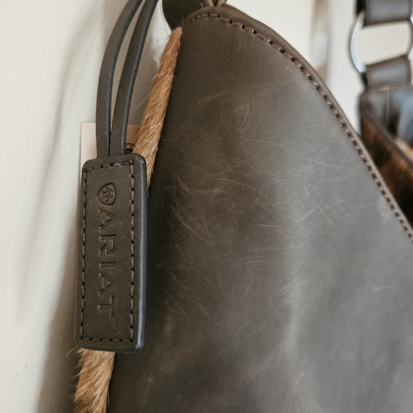 NEW! ARIAT Nashville Genuine Leather Calf Hair Fringe Accent Shoulder Bag Purse. - Picture 10 of 12